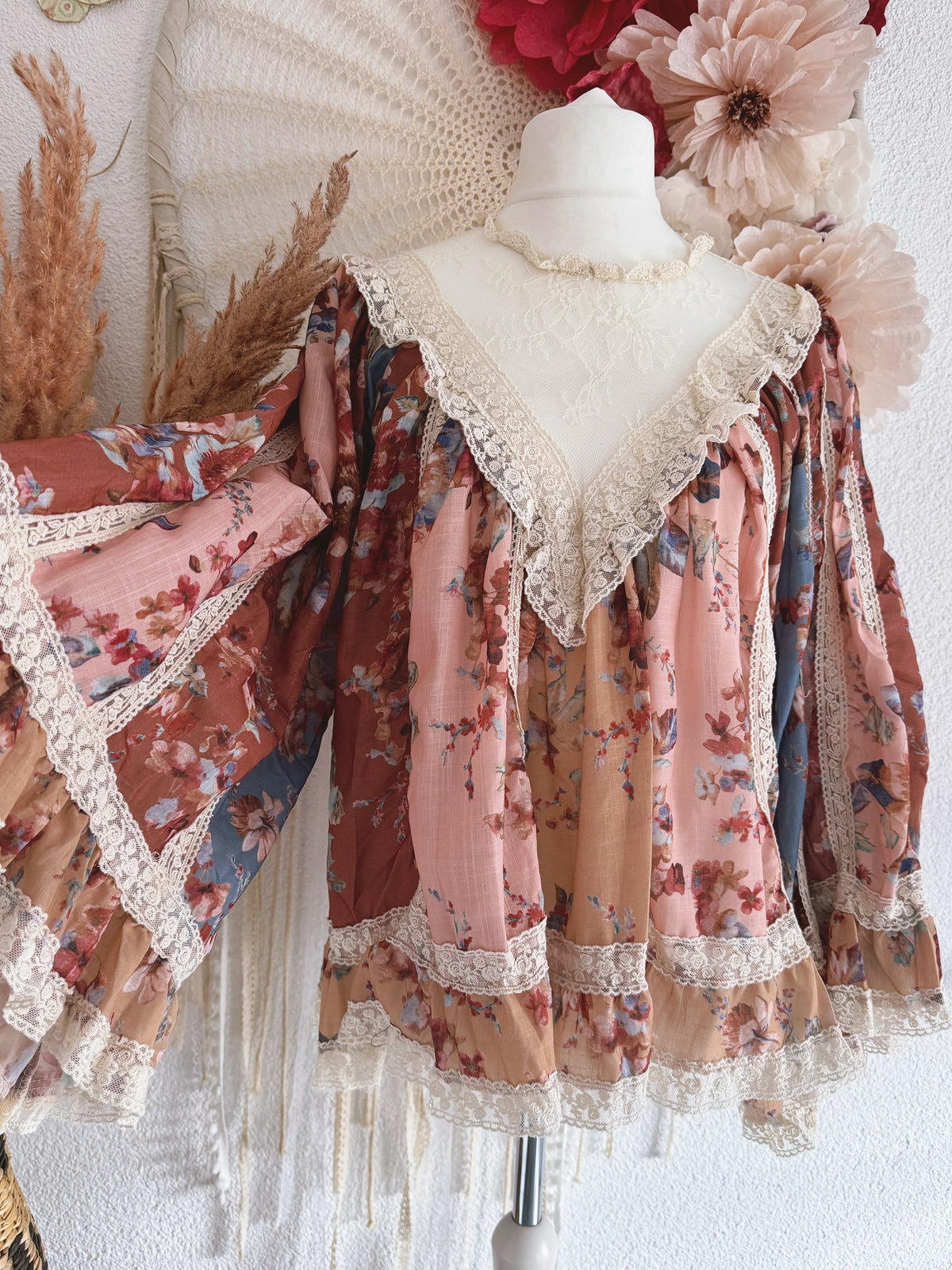 BOHO-TUNIKA IM FLORAL-PATCHWORK-DESIGN - VERSCH. GRÖßEN