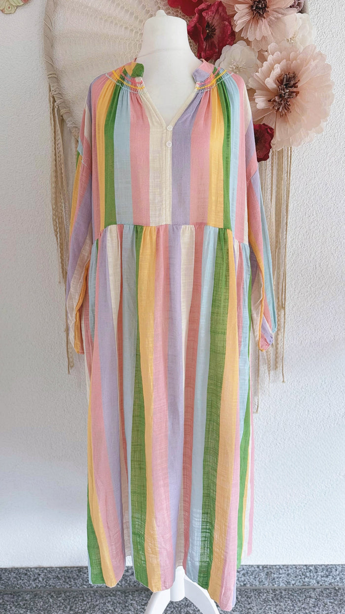 OVERSIZED MIDIKLEID MIT STREIFEN IN PASTELLFARBEN - ONE SIZE -