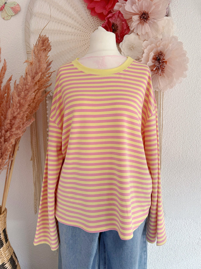GESTREIFTES LANGARMSHIRT IN GELB/ROSA - ONE SIZE -