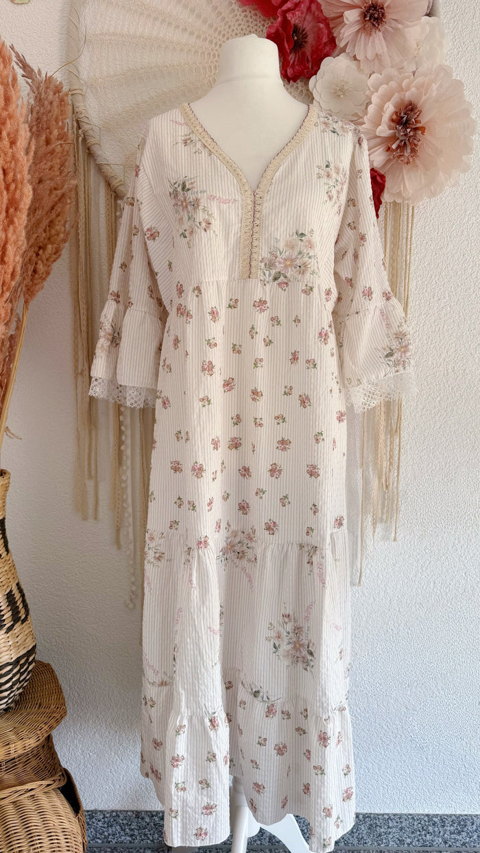 BEZAUBERNDES MIDIKLEID IM VINTAGE-STIL IN BEIGE - ONE SIZE -