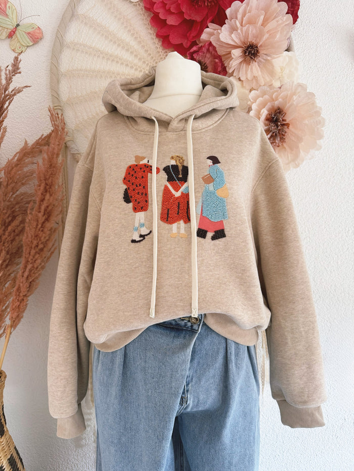 HOODIE MIT PERLEN-APPLIKATION - ONE SIZE -