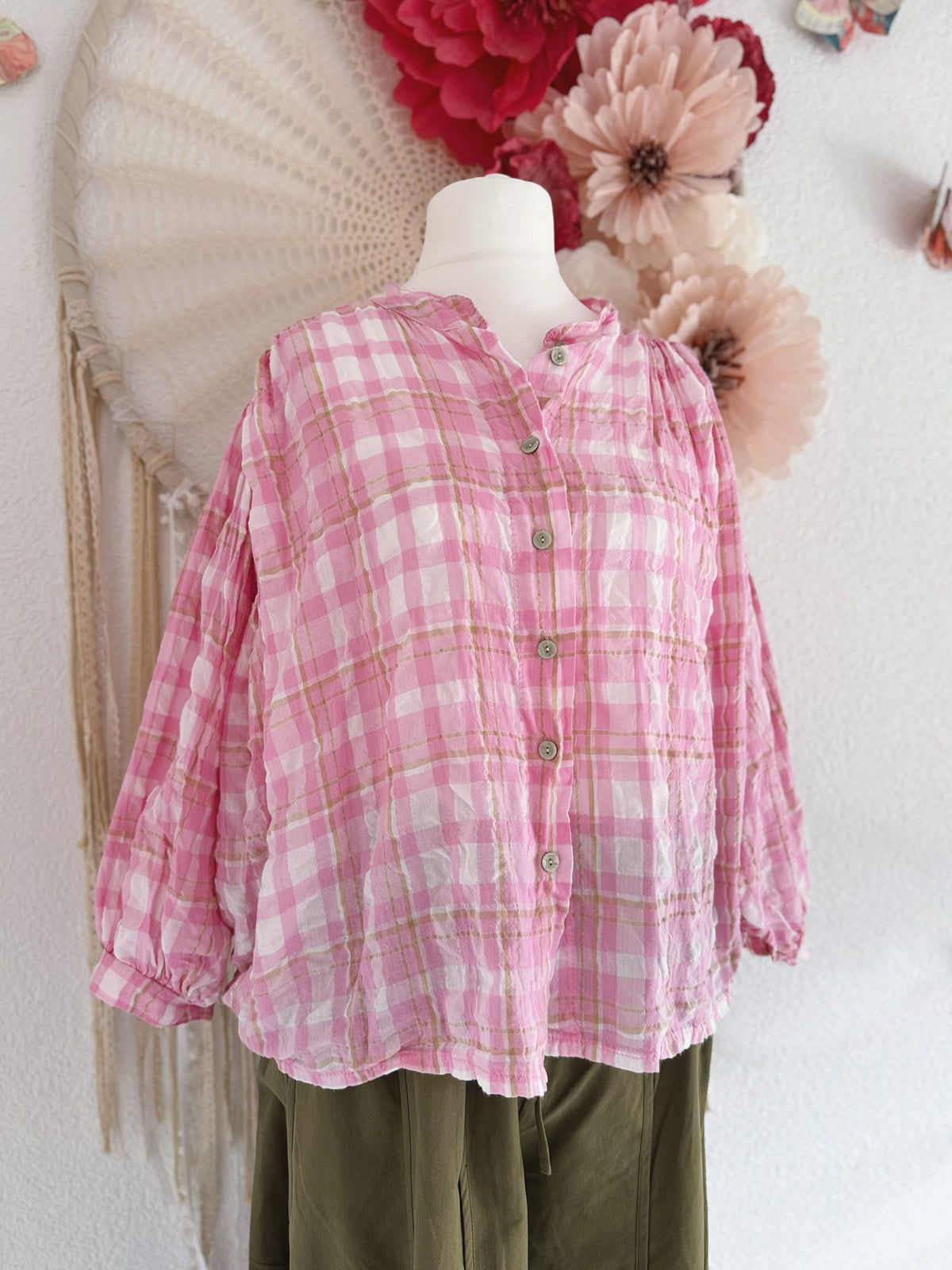 OVERSIZED BLUSE MIT KAROMUSTER - ONE SIZE -