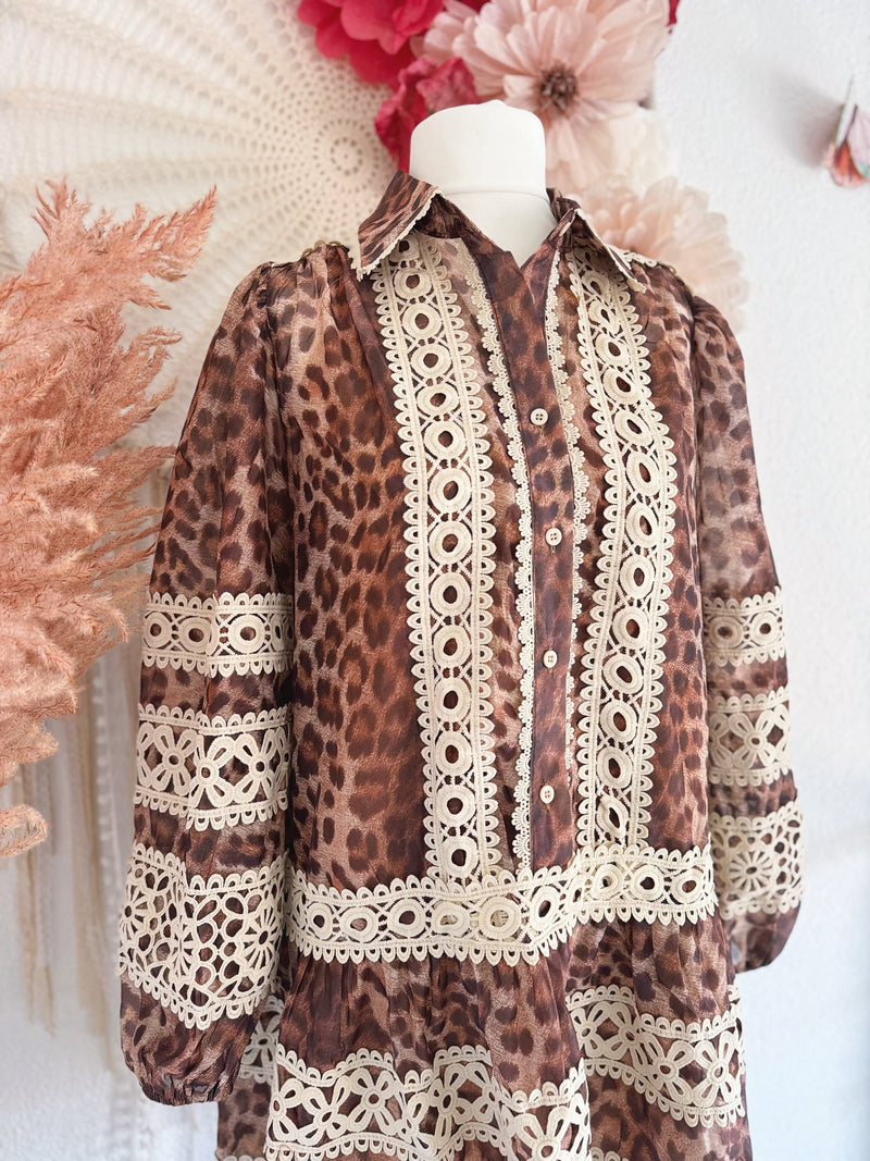 TUNIKLAKLEID MIT LEOMUSTER UND SPITZE - ONE SIZE -