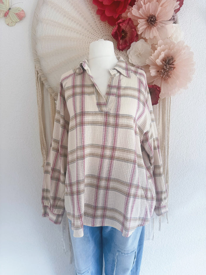 OVERSIZED TUNIKA MIT KAROMUSTER UND GOLDENEN FÄDEN - ONE SIZE -