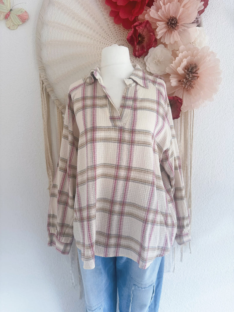 OVERSIZED TUNIKA MIT KAROMUSTER UND GOLDENEN FÄDEN - ONE SIZE -