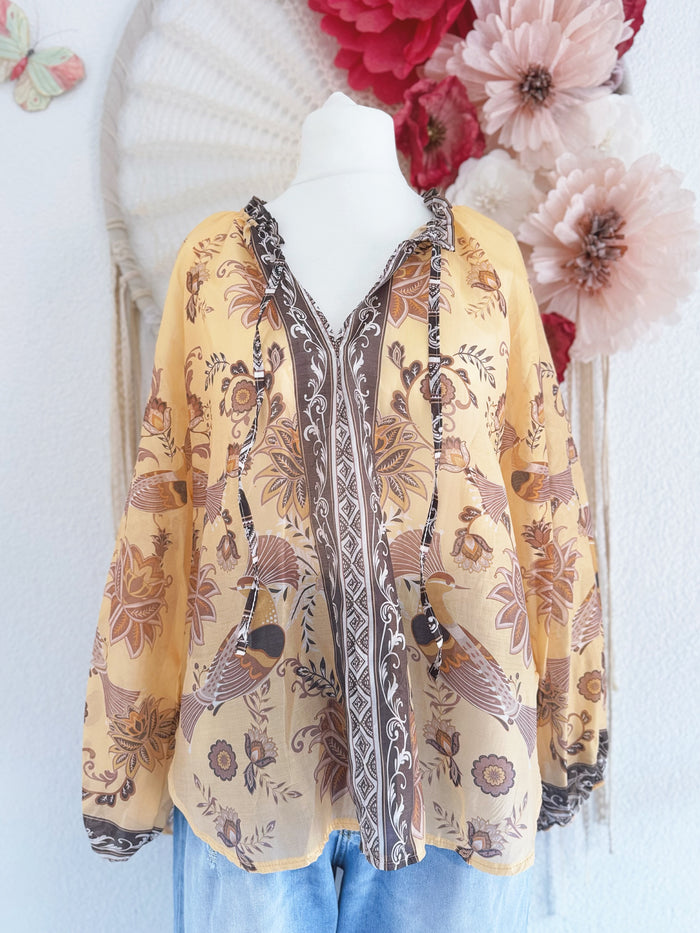 LEICHTE TUNIKA IM FOLKLORESTIL IN GELB - ONE SIZE -