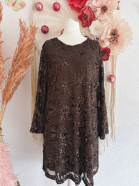 BEZAUBERNDES PAILLETTENKLEID MIT SCHLEIFE IN BRAUN - ONE SIZE -