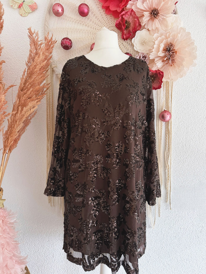 BEZAUBERNDES PAILLETTENKLEID MIT SCHLEIFE IN BRAUN - ONE SIZE -