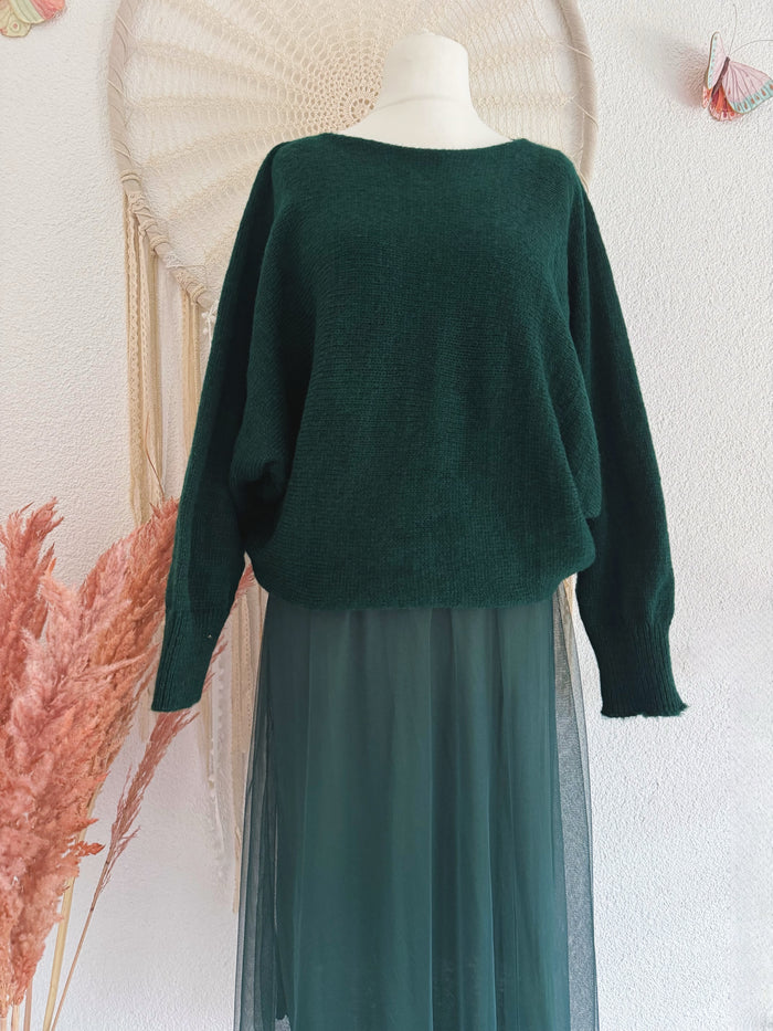 TÜLLKLEID MIT STRICKPULLOVER IN TANNENGRÜN - ONE SIZE -