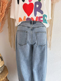 WIDE LEG JEANS MIT ASYMMETRISCHEM BUND - VERSCH- GRÖßEN -