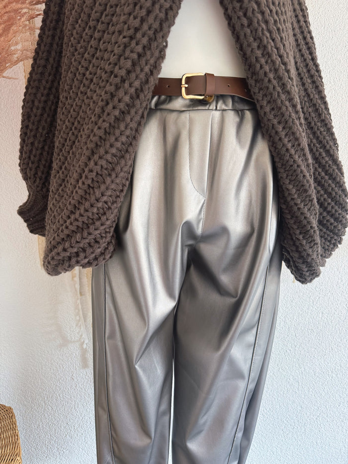 KUNSTLEDERHOSE IN SILBER METALLISCH - ONE SIZE -