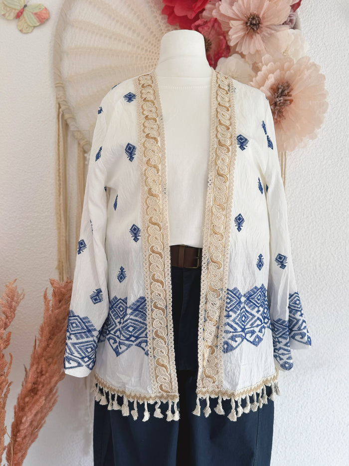 BOHOKIMONO MIT BLAUEN STICKEREIEN - ONE SIZE -