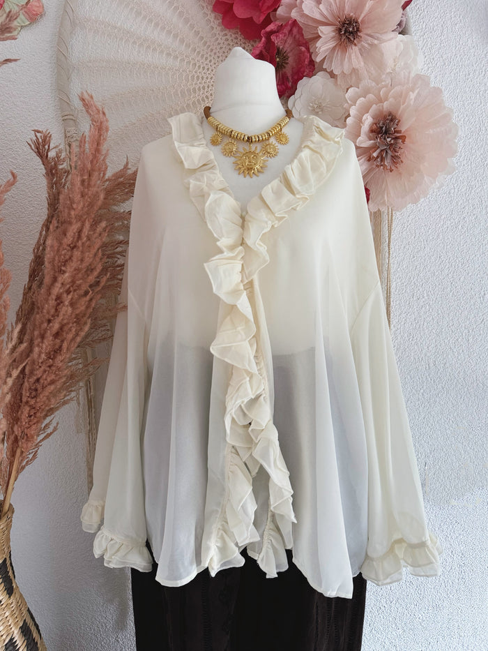 OVERSIZE RÜSCHCHENBLUSE IN CREME  - ONE SIZE -