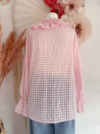 ROMANTISCHE GINGHAM-TUNIKA MIT RÜSCHEN IN PASTELLROSA - ONE SIZE -
