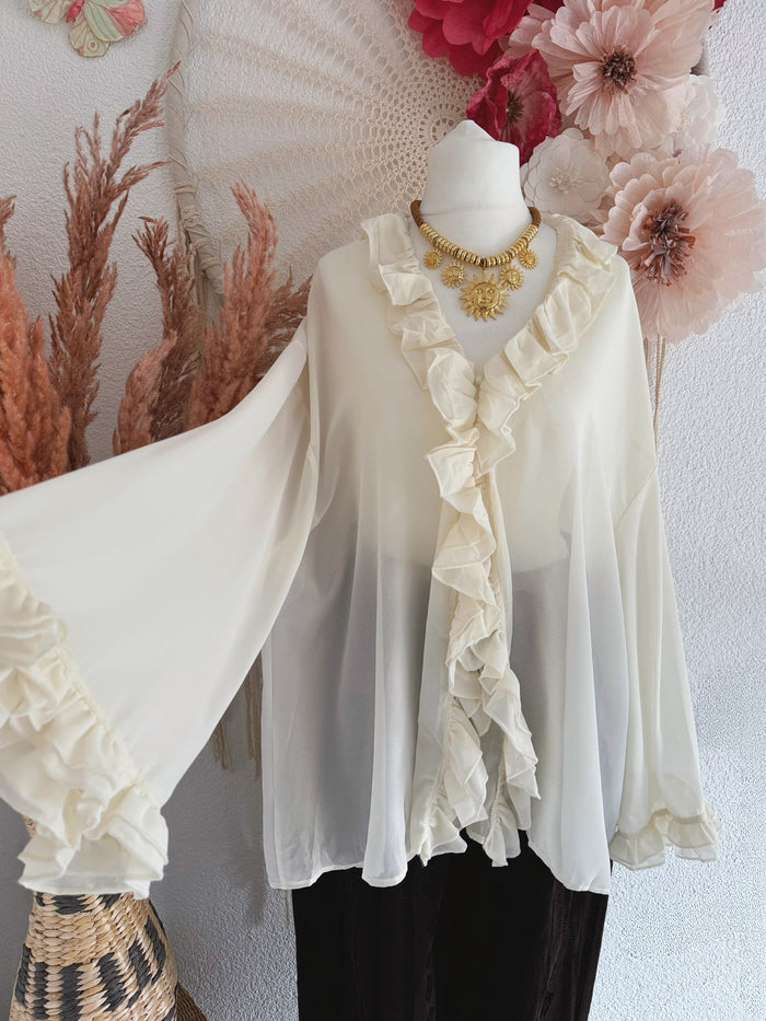 OVERSIZE RÜSCHCHENBLUSE IN CREME  - ONE SIZE -