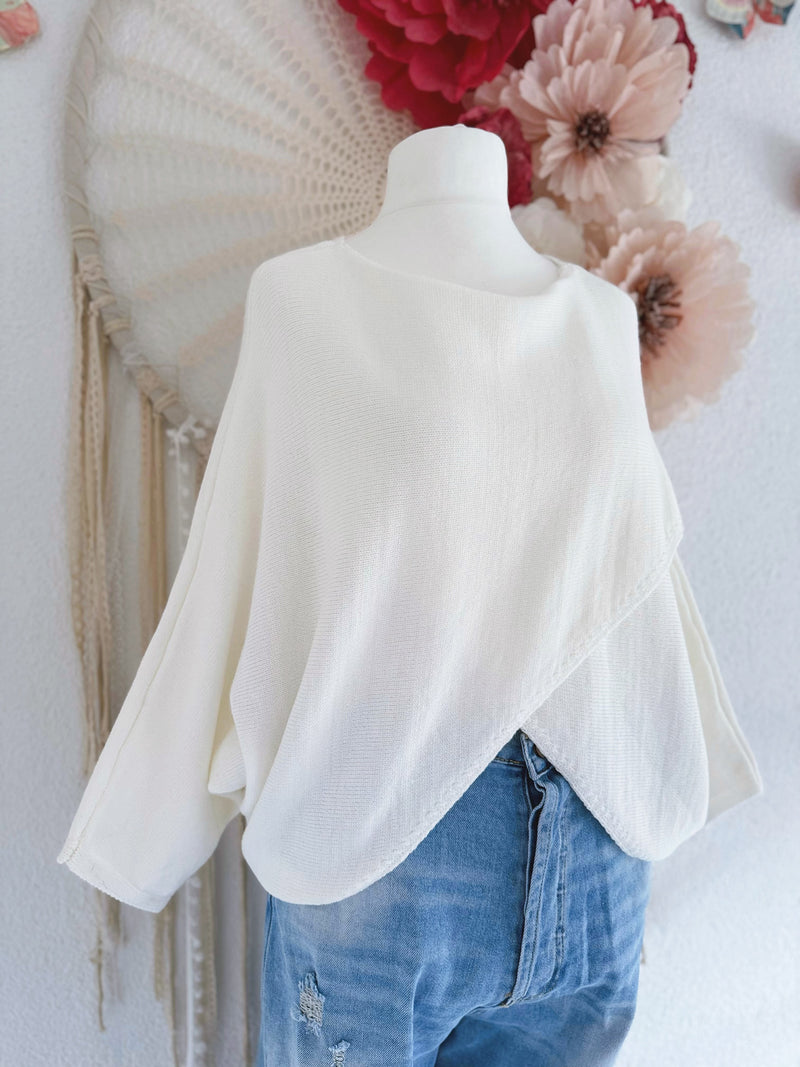 FEINSTRICKPULLOVER IN WICKELOPTIK IN WEIß - ONE SIZE -