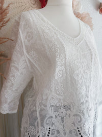 BOHO-SHIRT MIT EDLER STICKEREI - ONE SIZE -