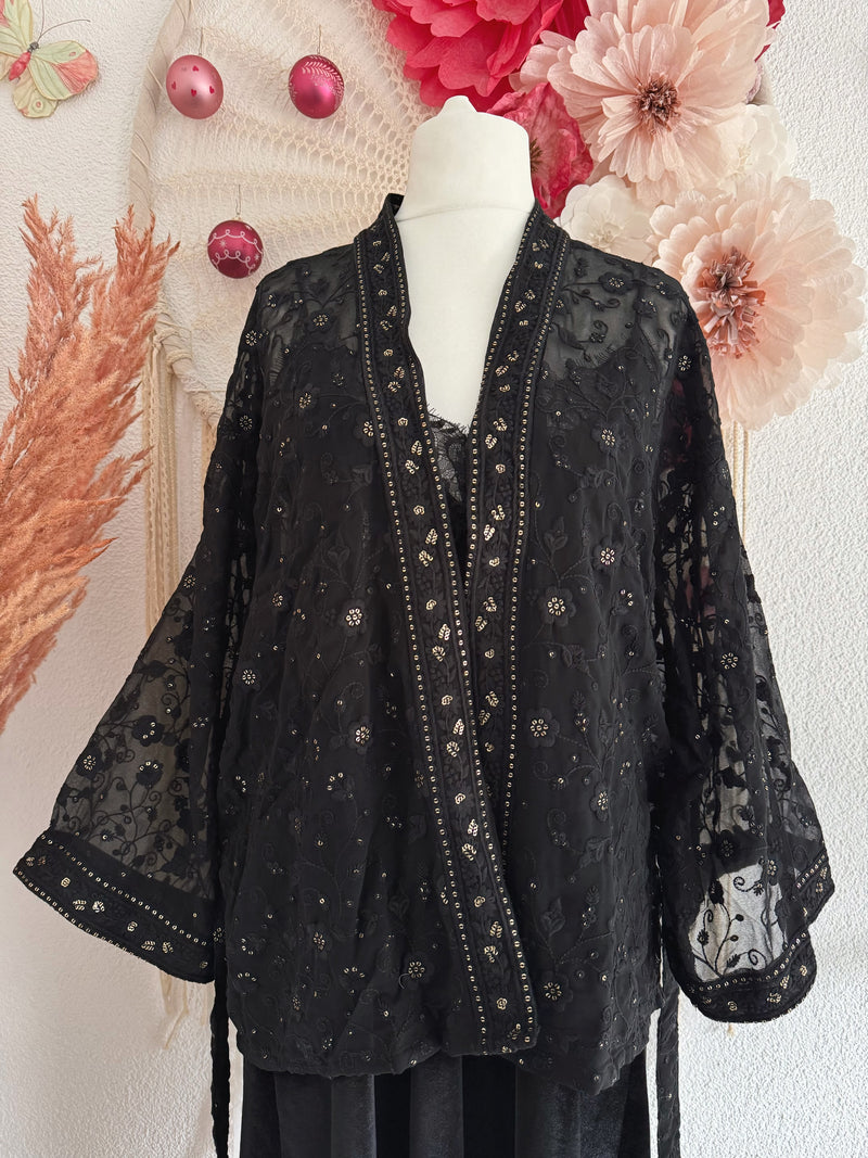 KIMONO MIT BESTICKUNGEN UND GOLDENEN PAILLETTEN - ONE SIZE -