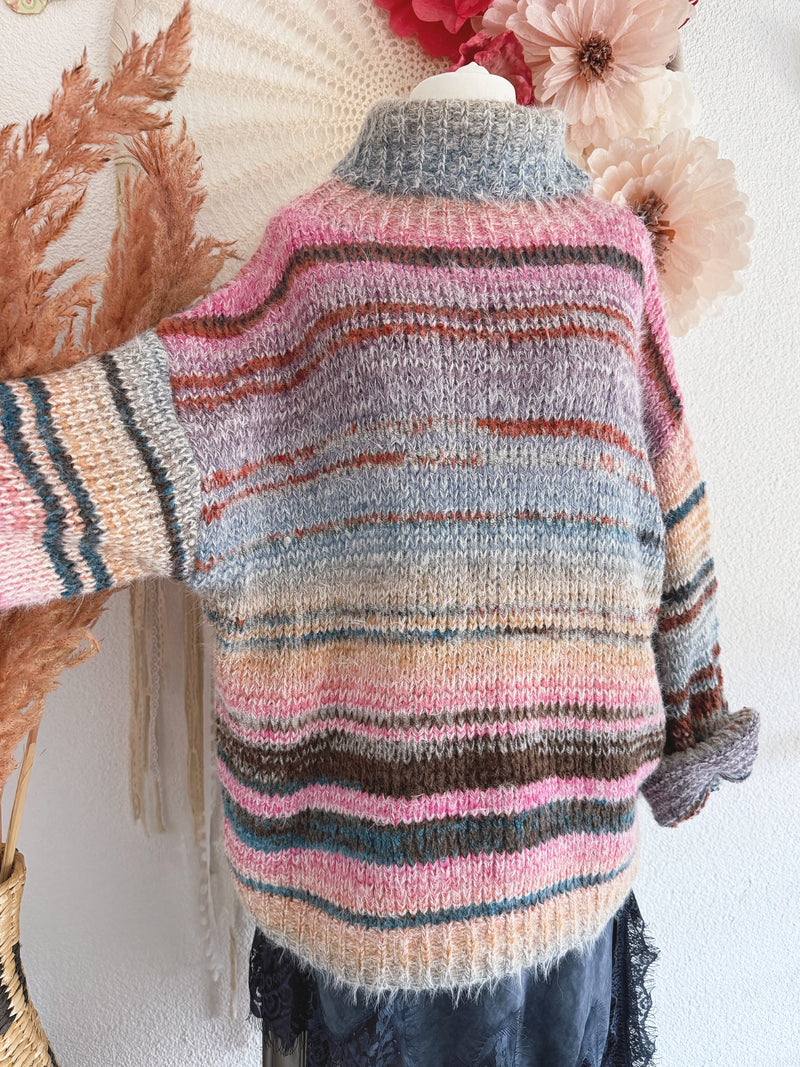 OVERSIZED STRICKPULLOVER MIT ROSA - ONE SIZE -