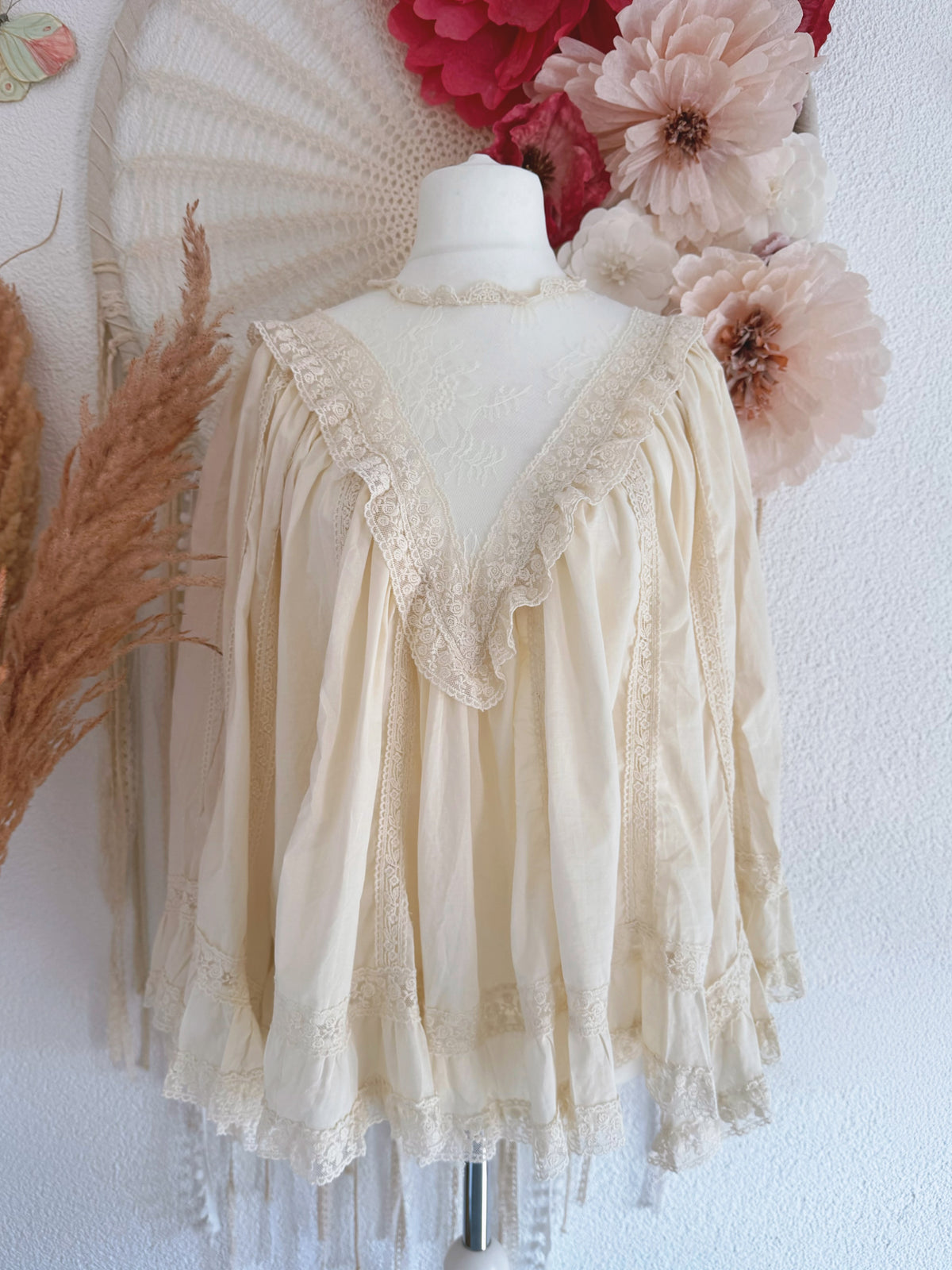 BOHO-SPITZEN-TUNIKA IN CREME - VERSCH. GRÖßEN -