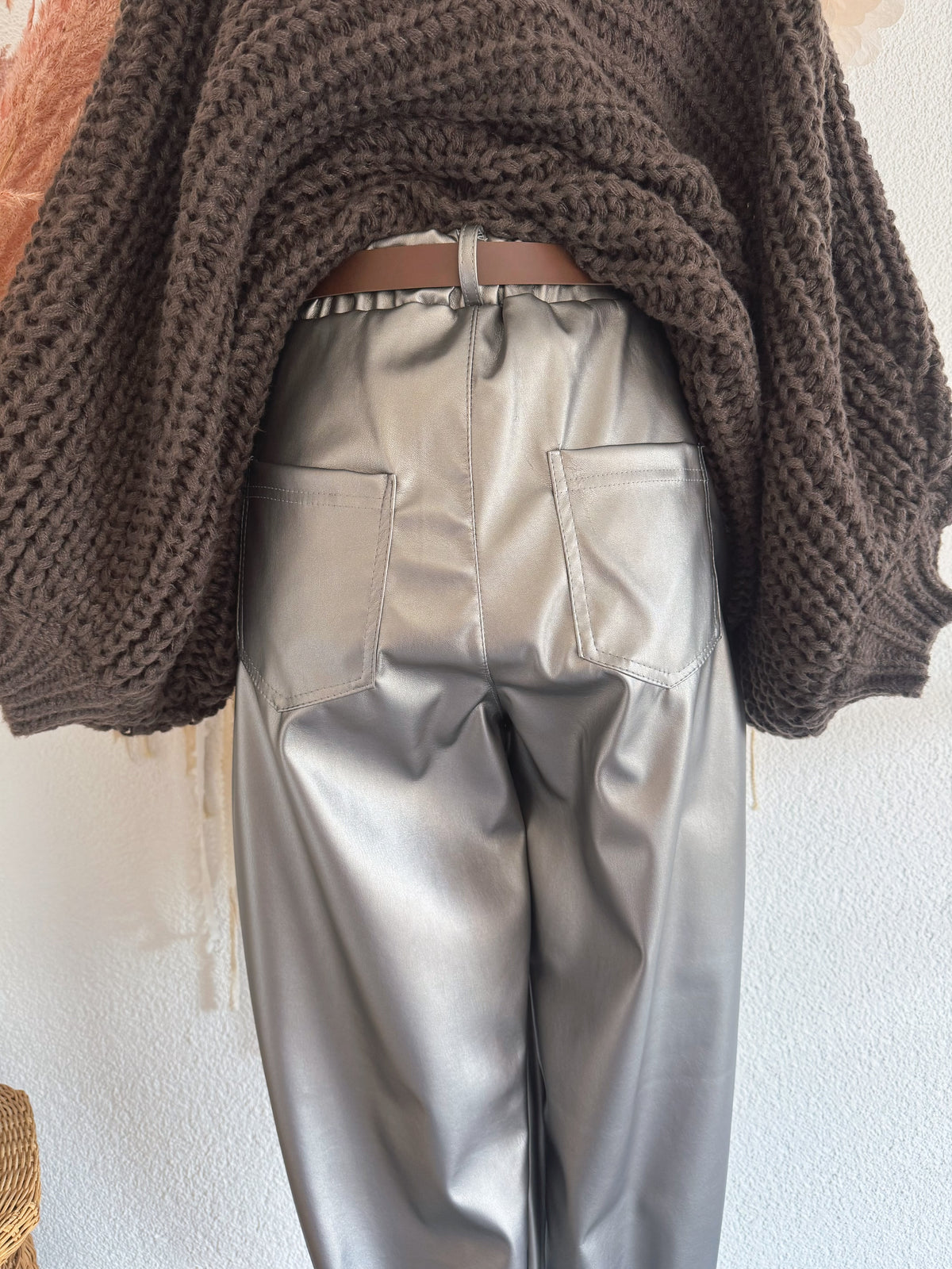 KUNSTLEDERHOSE IN SILBER METALLISCH - ONE SIZE -