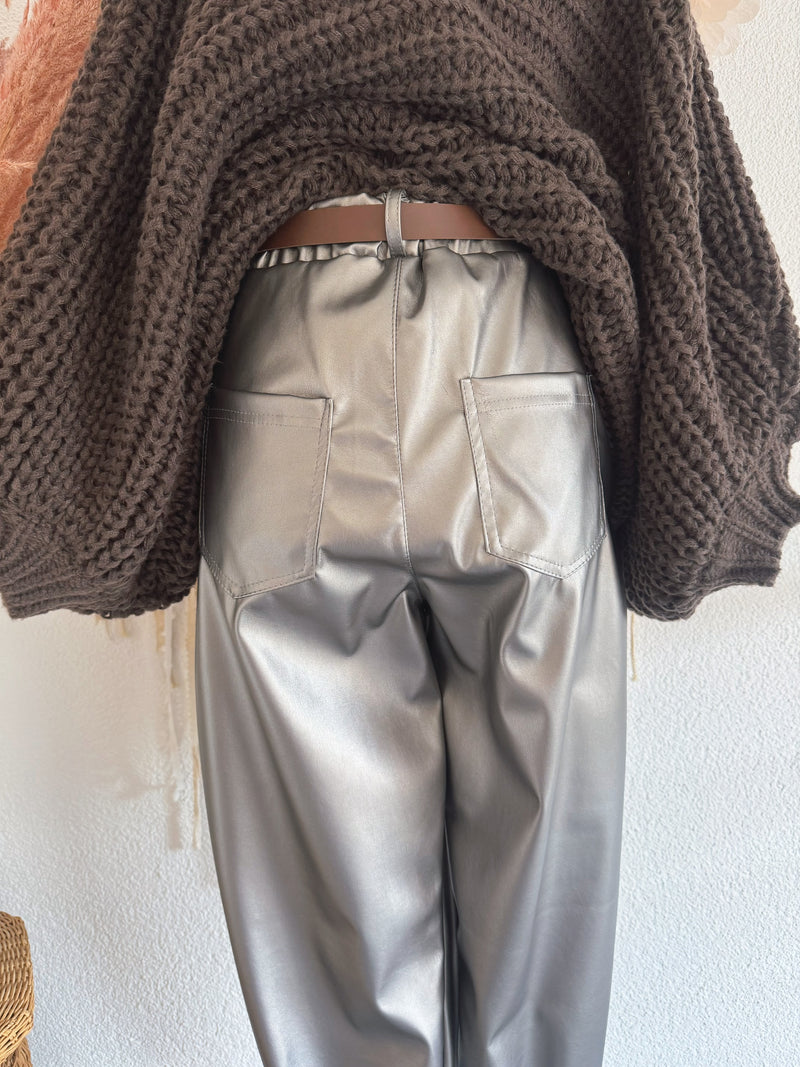 KUNSTLEDERHOSE IN SILBER METALLISCH - ONE SIZE -
