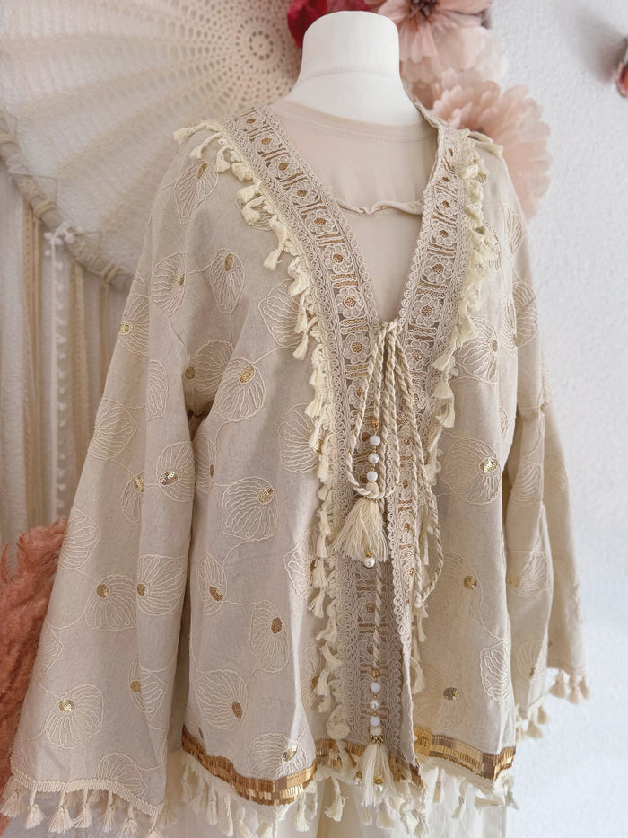 BOHOKIMONO MIT STICKEREIEN UND GOLDENEN  PAILLETTEN - ONE SIZE -