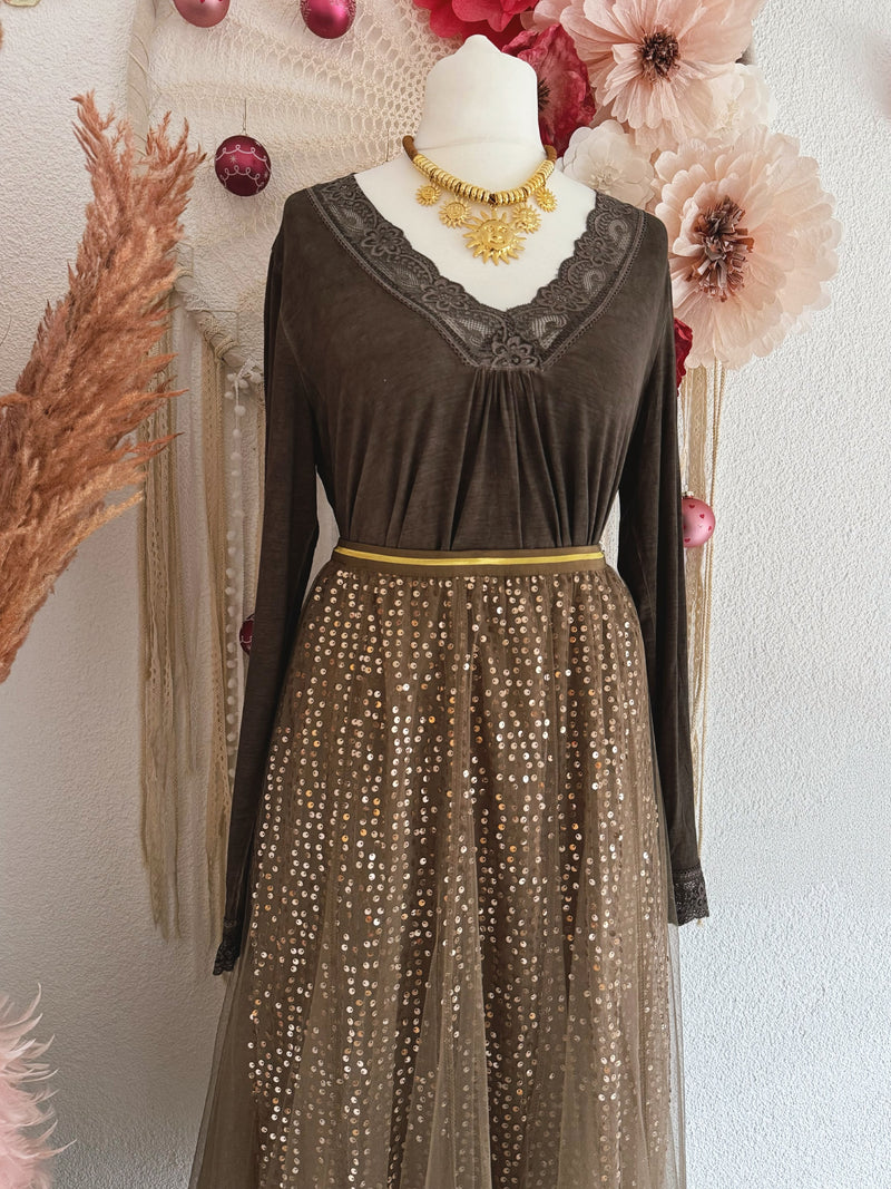 TÜLLROCK MIT PAILLETTEN IN BRAUN - ONE SIZE -