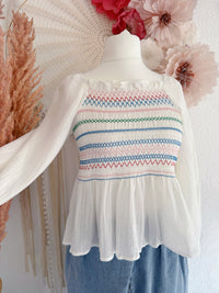 SOMMERLICHE BOHO-BLUSE MIT BUNTEM SMOCKING - VERSCH. GRÖßEN -