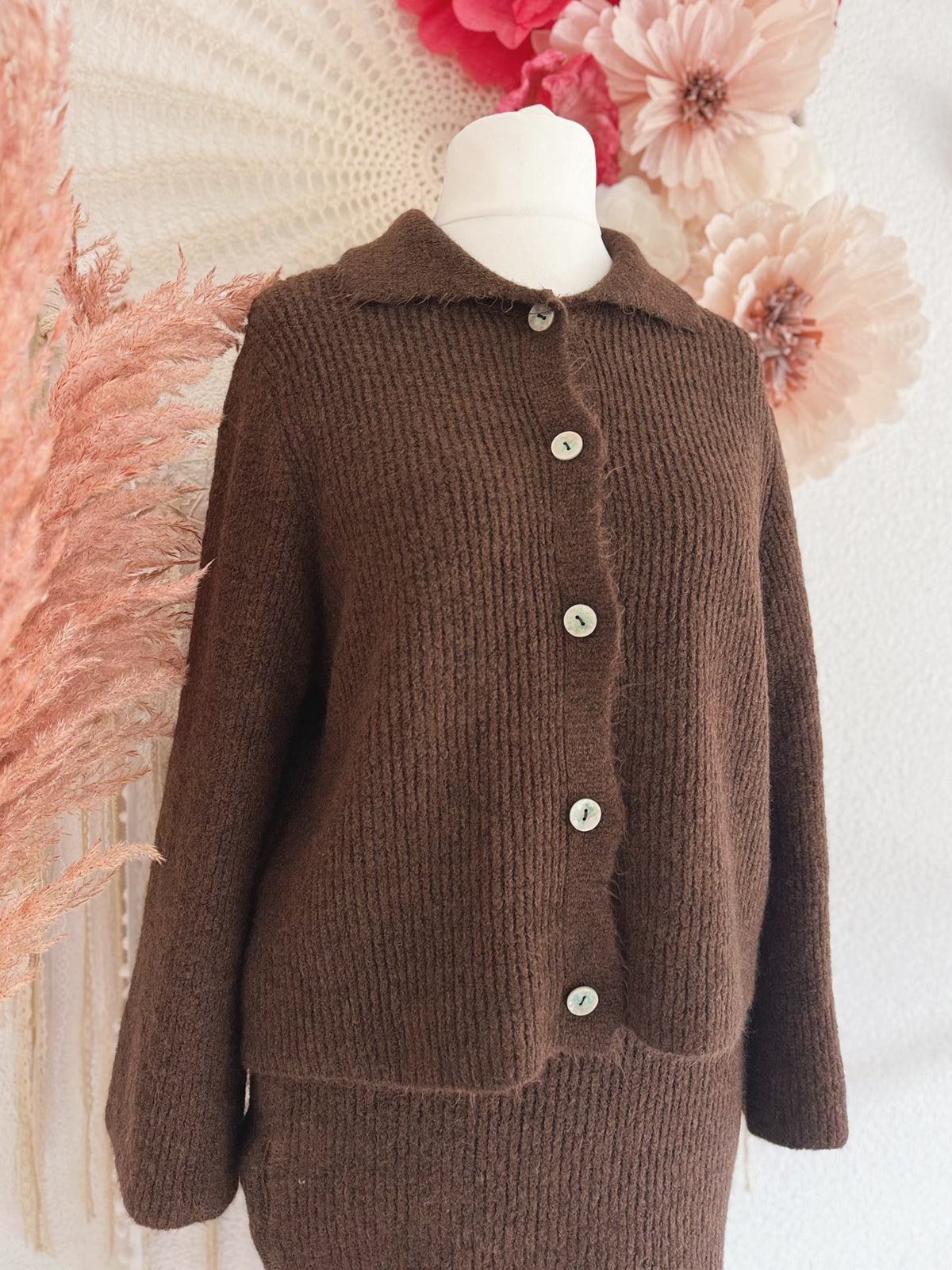 STRICK - ZWEITEILER - STRICKJÄCKEN & ROCK IN BRAUN - ONE SIZE -