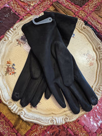 HANDSCHUHE MIT SCHLEIFE & KUNSTLEDER - SCHWARZ -