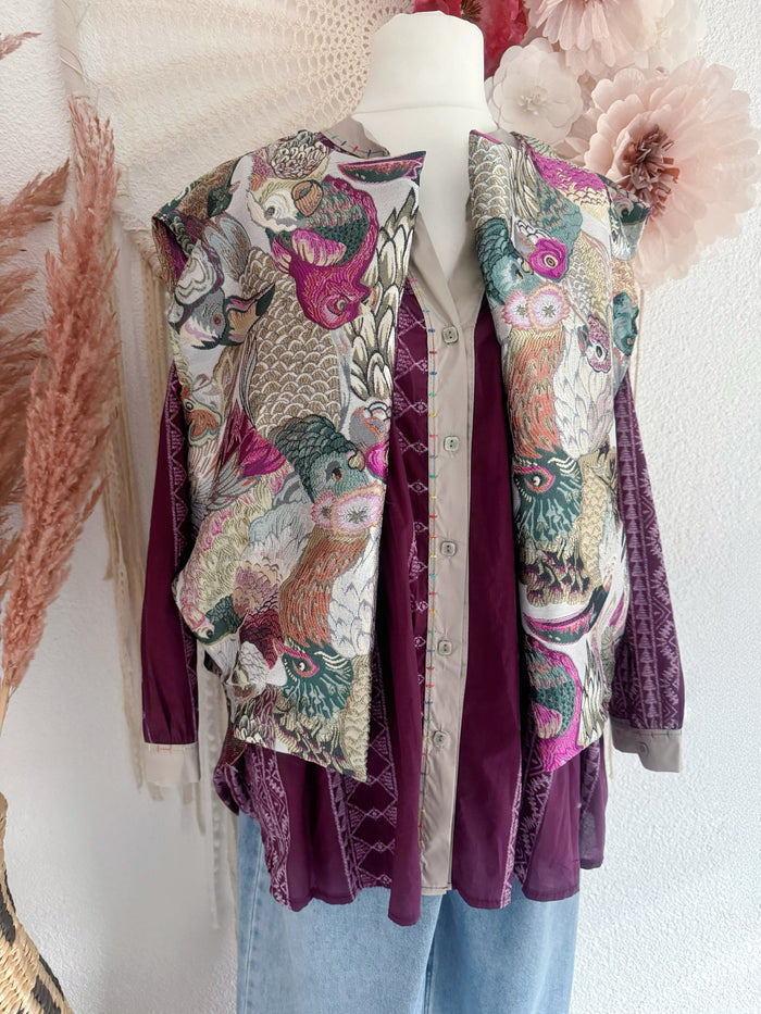 WESTE MIT VOGELPRINT AUS BROKATSTOFF - ONE SIZE -