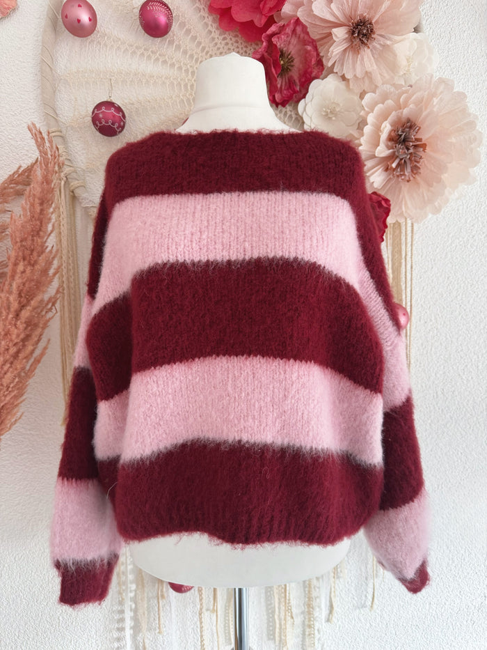 KUSCHELIGER STRICKPULLOVER IN BORDEAUX/ROSA - ONE SIZE -