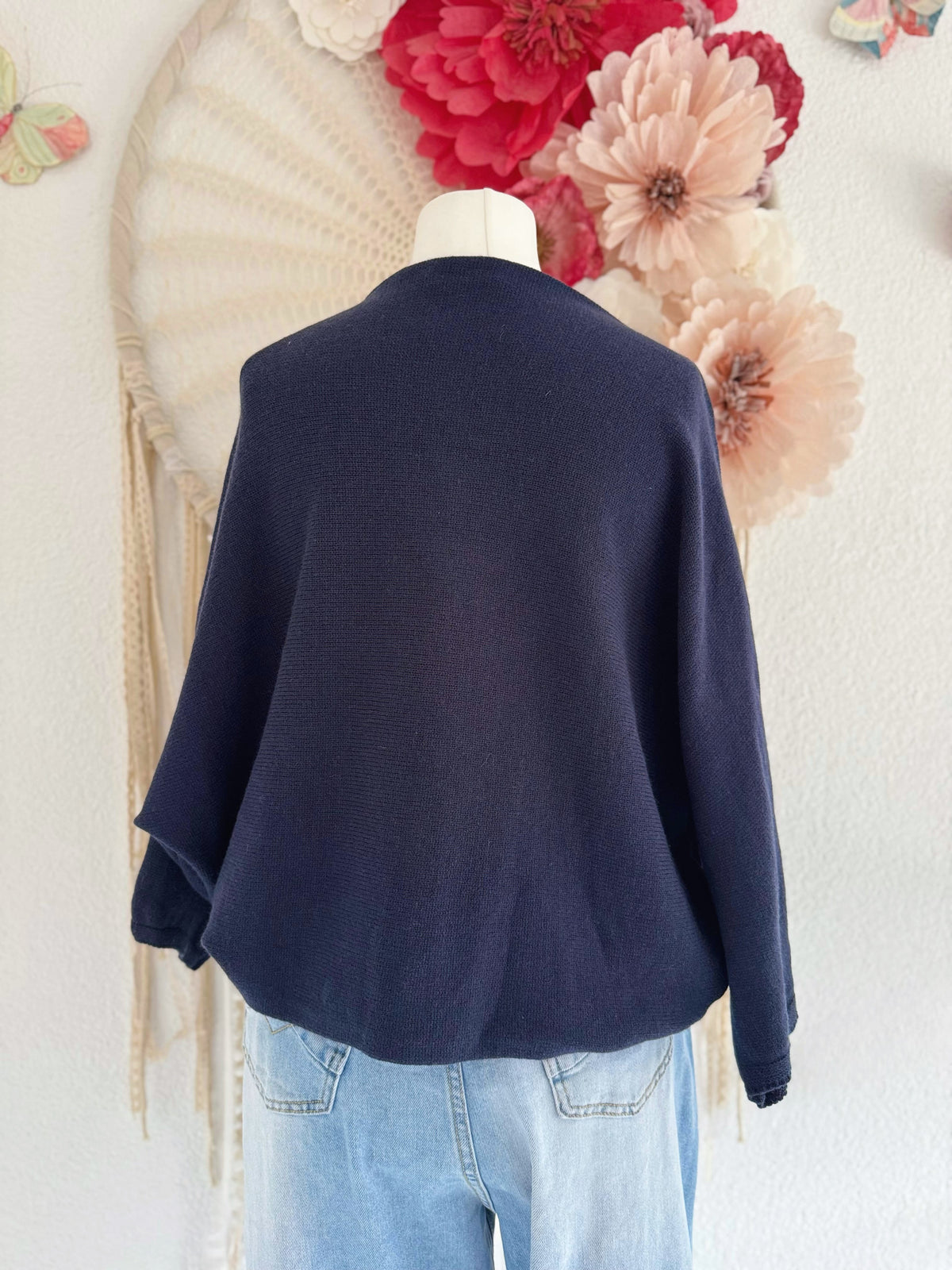 FEINSTRICKPULLOVER IN WICKELOPTIK IN DUNKELBLAU - ONE SIZE -