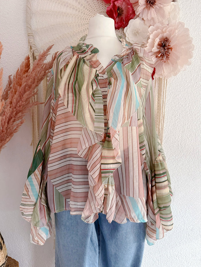 STREIFENBLUSE MIT STATEMENT-VOLANTS - ONE SIZE -