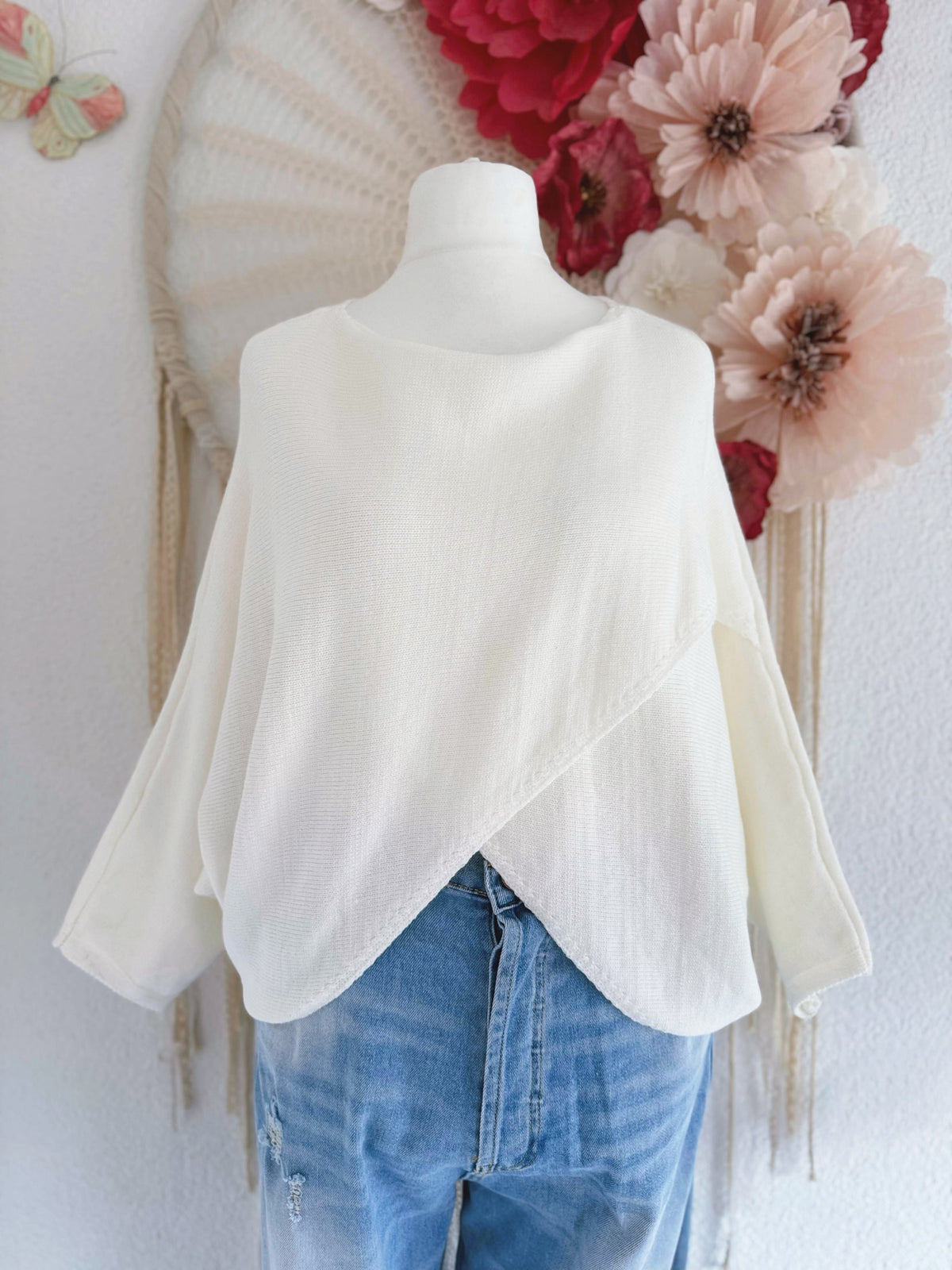 FEINSTRICKPULLOVER IN WICKELOPTIK IN WEIß - ONE SIZE -