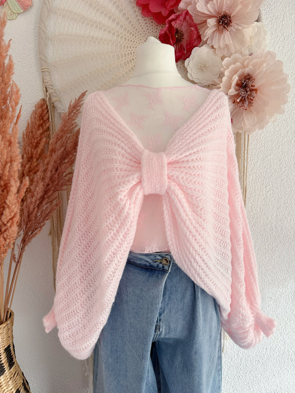 OVERSIZED STRICKPULLOVER "SCHLEIFCHEN" IN PASTELLROSA - ONE SIZE -