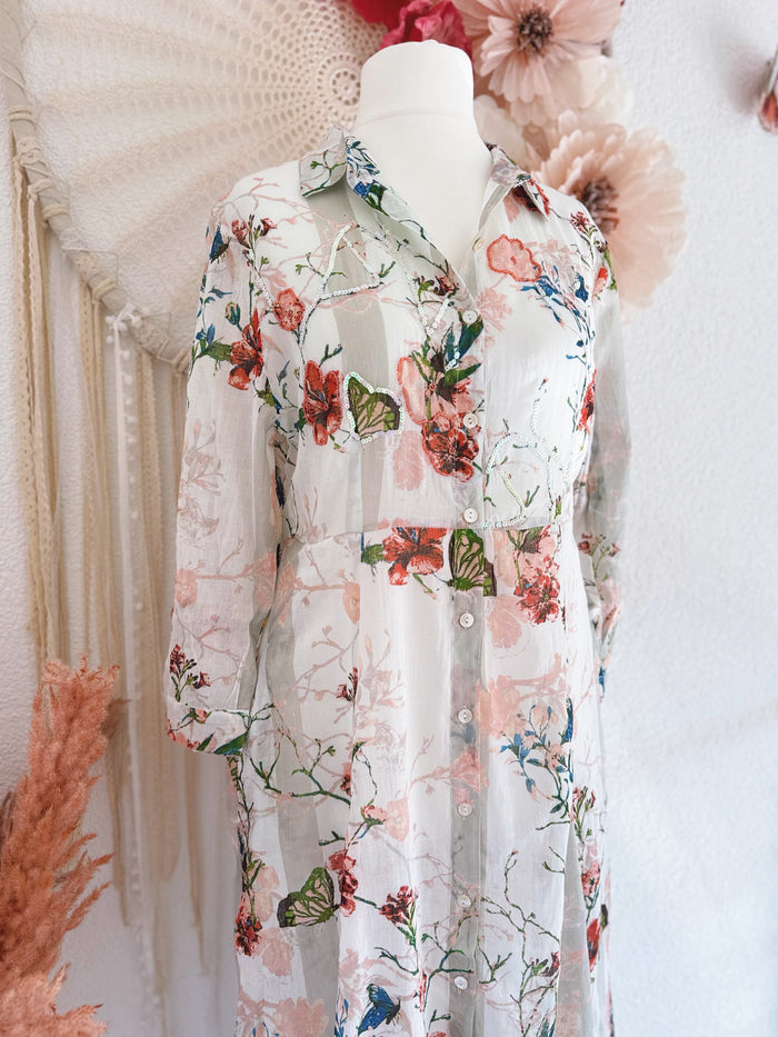 LUFTIGES MAXIKLEID IT FLORALEN PRINTS & SCHMETTERLINGEN - VERSCH. GRÖßEN