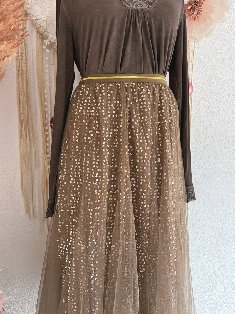 TÜLLROCK MIT PAILLETTEN IN BRAUN - ONE SIZE -