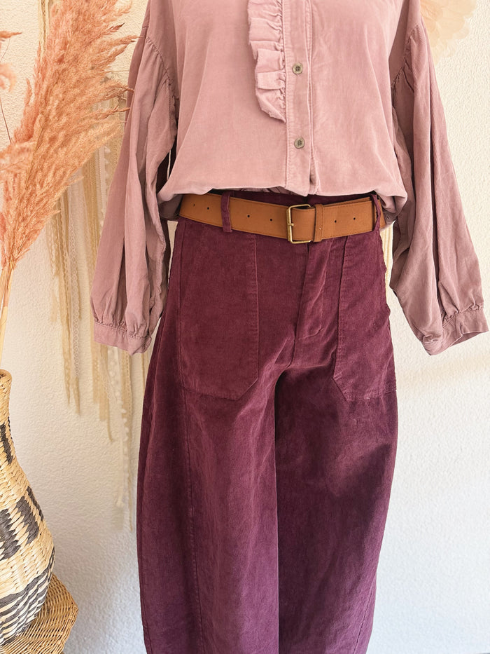 BARREL JEANS AUS CORD IN AUBERGINE - ONE SIZE -
