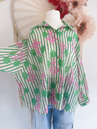 OVERSIZED BLUSE MIT STREIFEN & BLUMEN IN PINK - ONE SIZE -