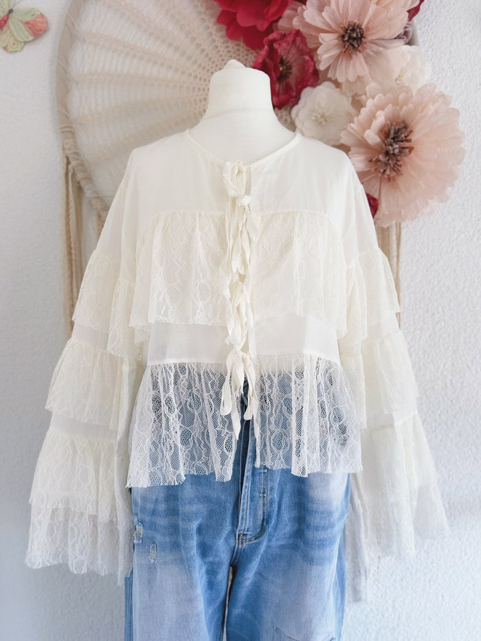 BLÜSCHEN MIT SCHLEIFEN UND SPITZE - ONE SIZE -