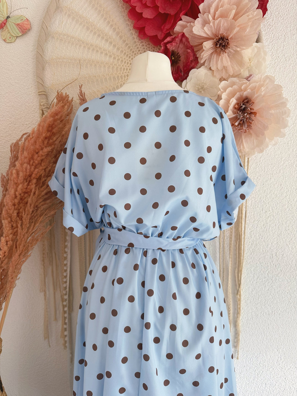 ELEGANTES POLKA-DOT KLEID IN BLAU - ONE SIZE -