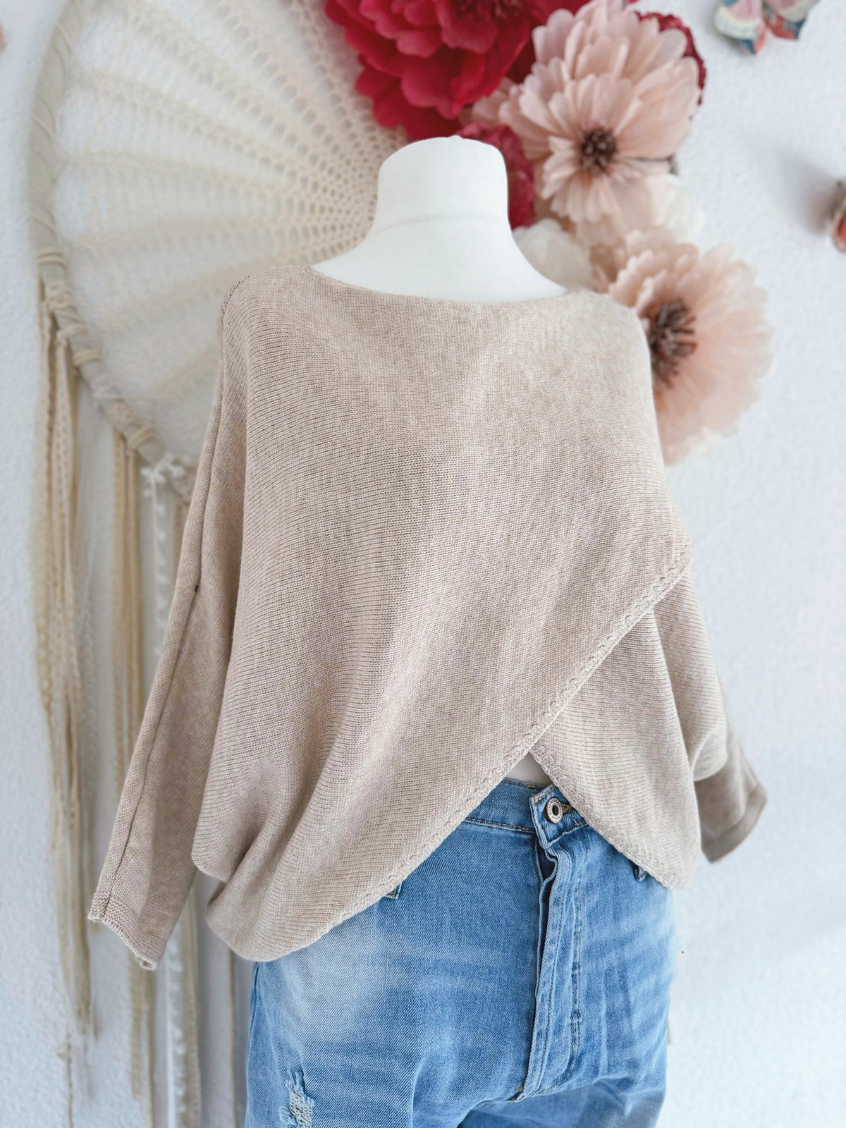 FEINSTRICKPULLOVER IN WICKELOPTIK IN BEIGE - ONE SIZE -