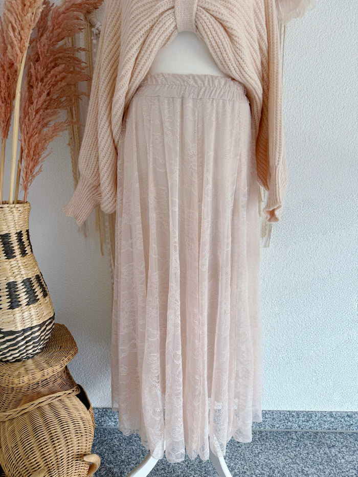 ROMANTISCHER ROCK AUS FLORALER SPITZE IN PUDERROSA - ONE SIZE -