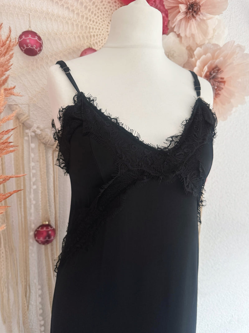 SATINIERTES SLIP-DRESS IN SCHWARZ - ONE SIZE -