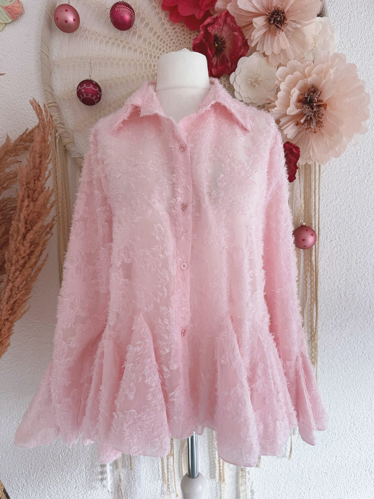 BEZAUBERNDE RÜSCHENBLUSE IN ZARTEM ROSÉ - ONE SIZE -