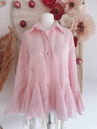 BEZAUBERNDE RÜSCHENBLUSE IN ZARTEM ROSÉ - ONE SIZE -