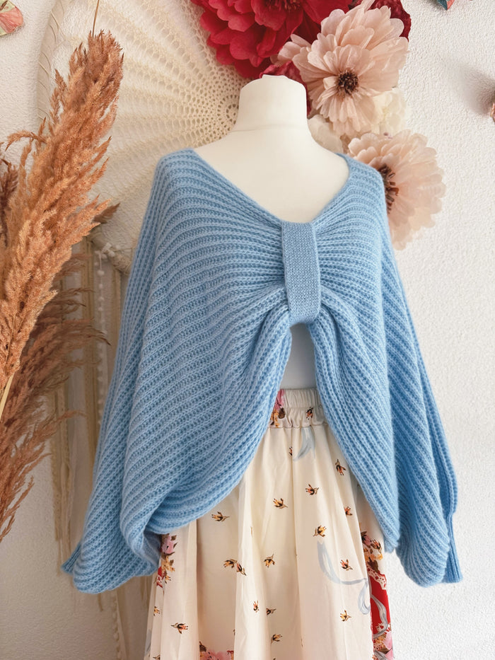 OVERSIZED STRICKPULLOVER "SCHLEIFCHEN" IN BLAU - ONE SIZE -