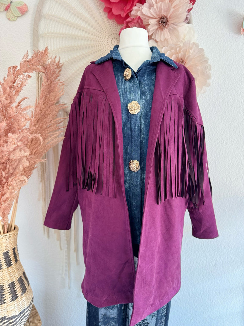 BLAZER MIT FRANSEN IN AUBERGINE - ONE SIZE -